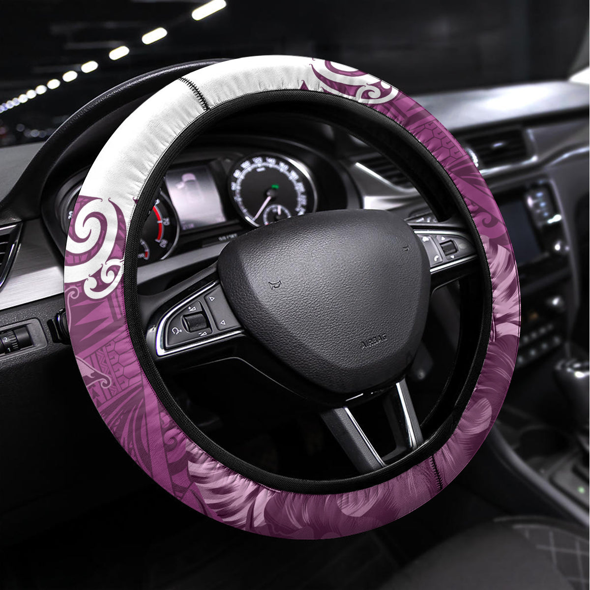 Custom New Zealand Womens Day Steering Wheel Cover Traditional Maori Woman Polynesian Pattern Pink Color