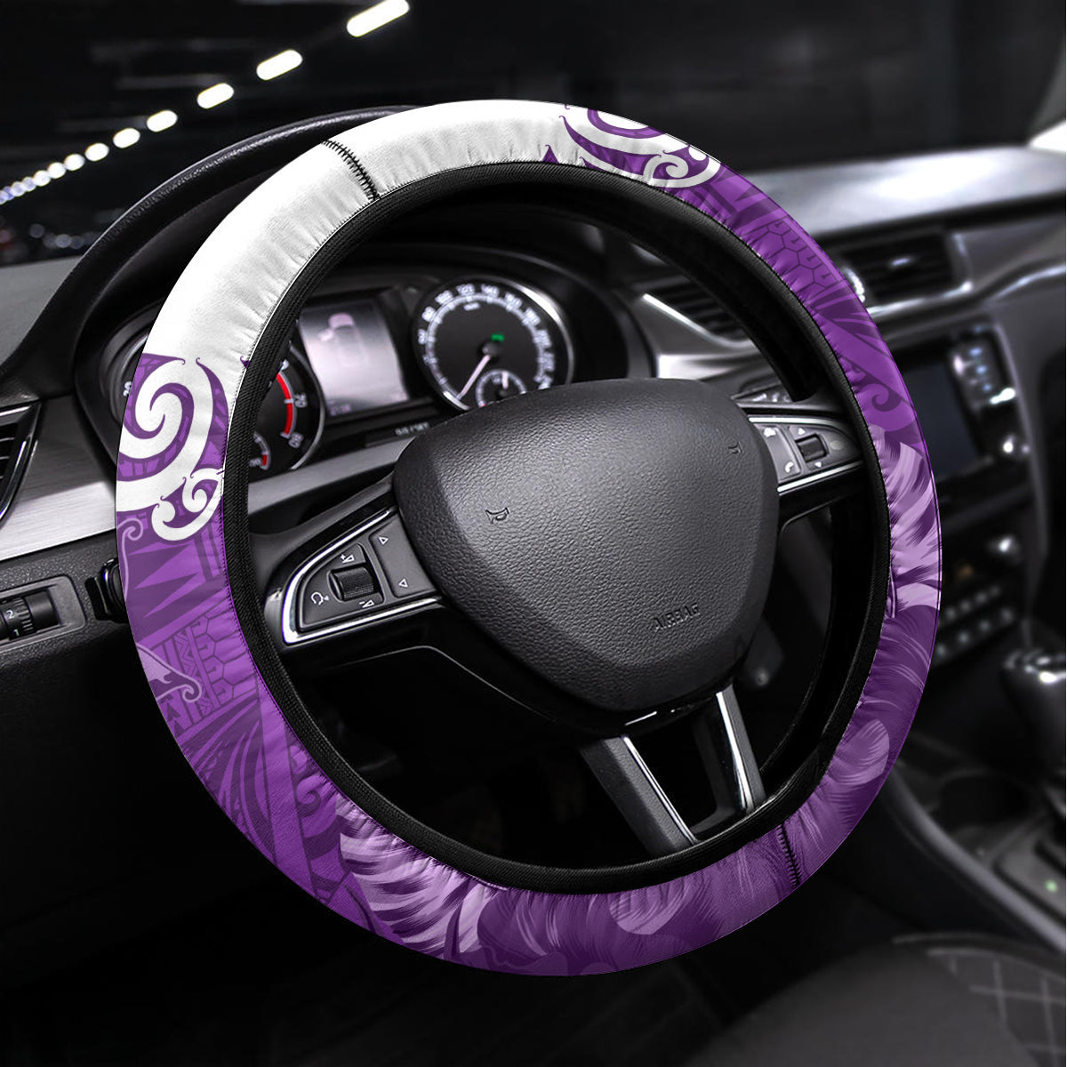 Custom New Zealand Womens Day Steering Wheel Cover Traditional Maori Woman Polynesian Pattern Purple Color