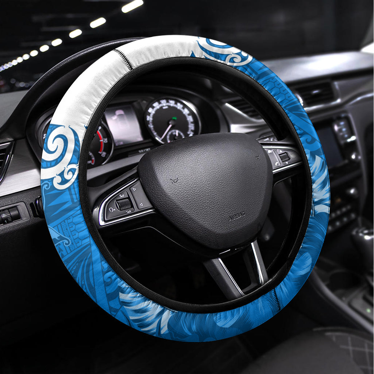 Custom New Zealand Womens Day Steering Wheel Cover Traditional Maori Woman Polynesian Pattern Blue Color