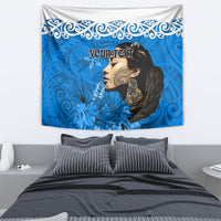 Custom New Zealand Womens Day Tapestry Traditional Maori Woman Polynesian Pattern Blue Color LT03 - Polynesian Pride
