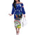 Custom Northern Mariana Islands Commonwealth Covenant Day Off The Shoulder Long Sleeve Dress Plumeria Flower Splash Style LT03 Women Blue - Polynesian Pride