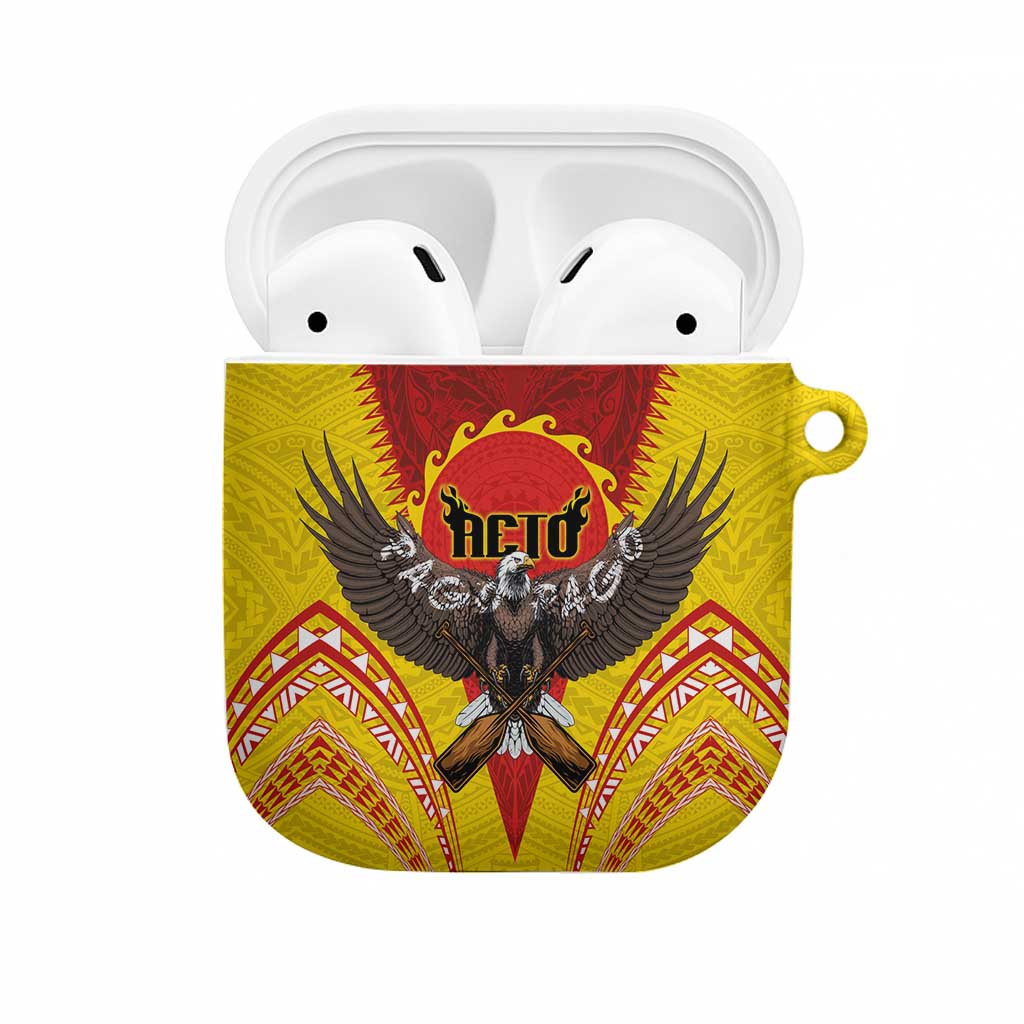 American Samoa Fautasi Race AirPods Case Pago Pago-Aeto Samoan Tattoo and Eagle LT03 Yellow - Polynesian Pride