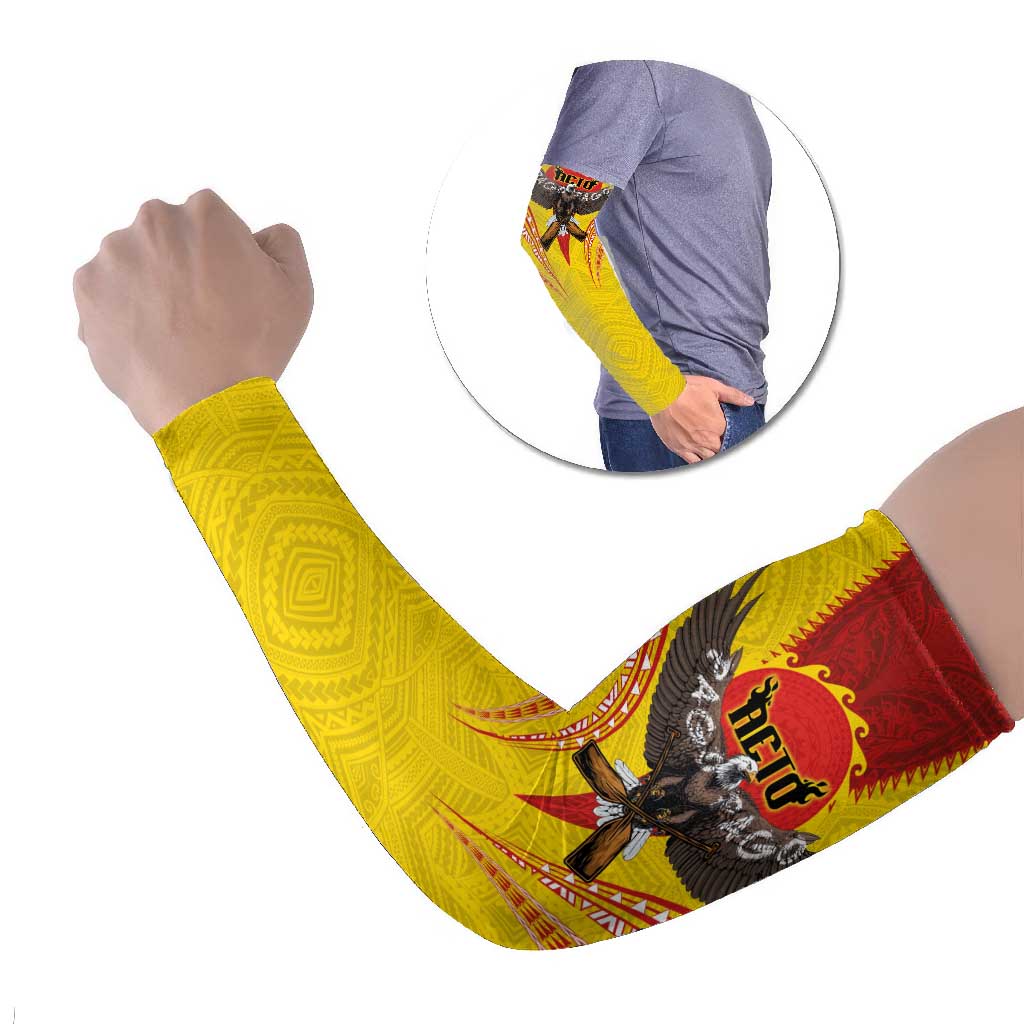 American Samoa Fautasi Race Arm Sleeves Pago Pago-Aeto Samoan Tattoo and Eagle LT03 Set of 2 Yellow - Polynesian Pride