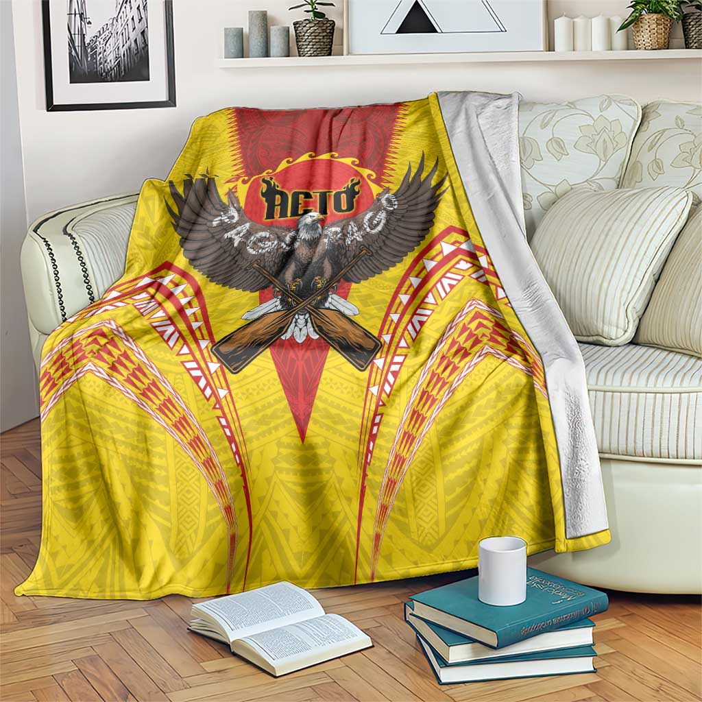 American Samoa Fautasi Race Blanket Pago Pago-Aeto Samoan Tattoo and Eagle LT03 Yellow - Polynesian Pride