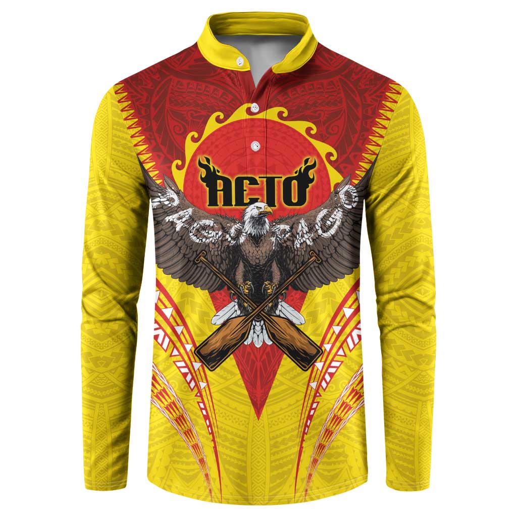 American Samoa Fautasi Race Button Sweatshirt Pago Pago-Aeto Samoan Tattoo and Eagle LT03 Yellow - Polynesian Pride