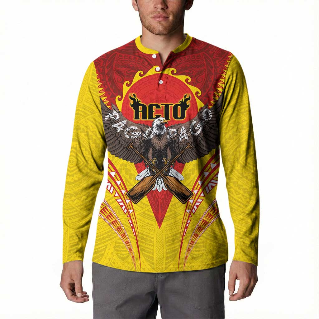 American Samoa Fautasi Race Button Sweatshirt Pago Pago-Aeto Samoan Tattoo and Eagle LT03 - Polynesian Pride