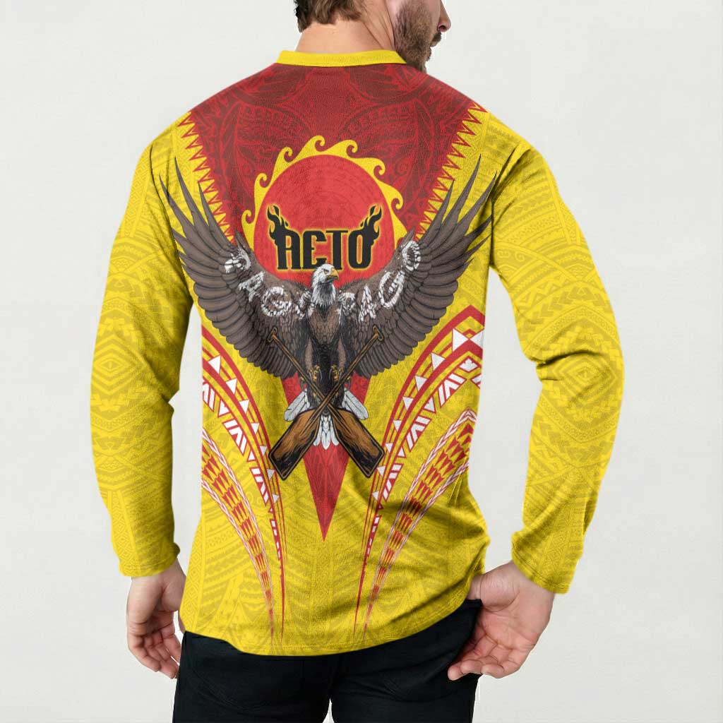 American Samoa Fautasi Race Button Sweatshirt Pago Pago-Aeto Samoan Tattoo and Eagle LT03 - Polynesian Pride