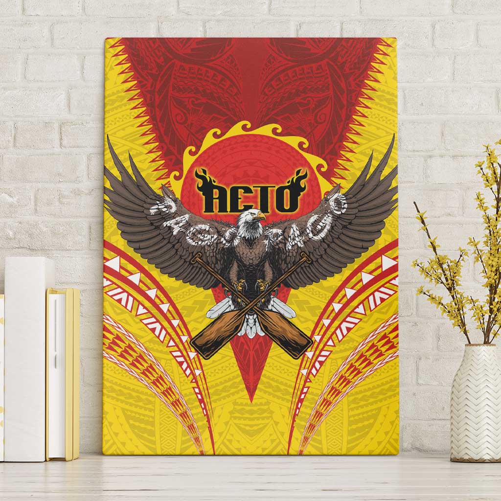 American Samoa Fautasi Race Canvas Wall Art Pago Pago-Aeto Samoan Tattoo and Eagle LT03 Without Frame Yellow - Polynesian Pride