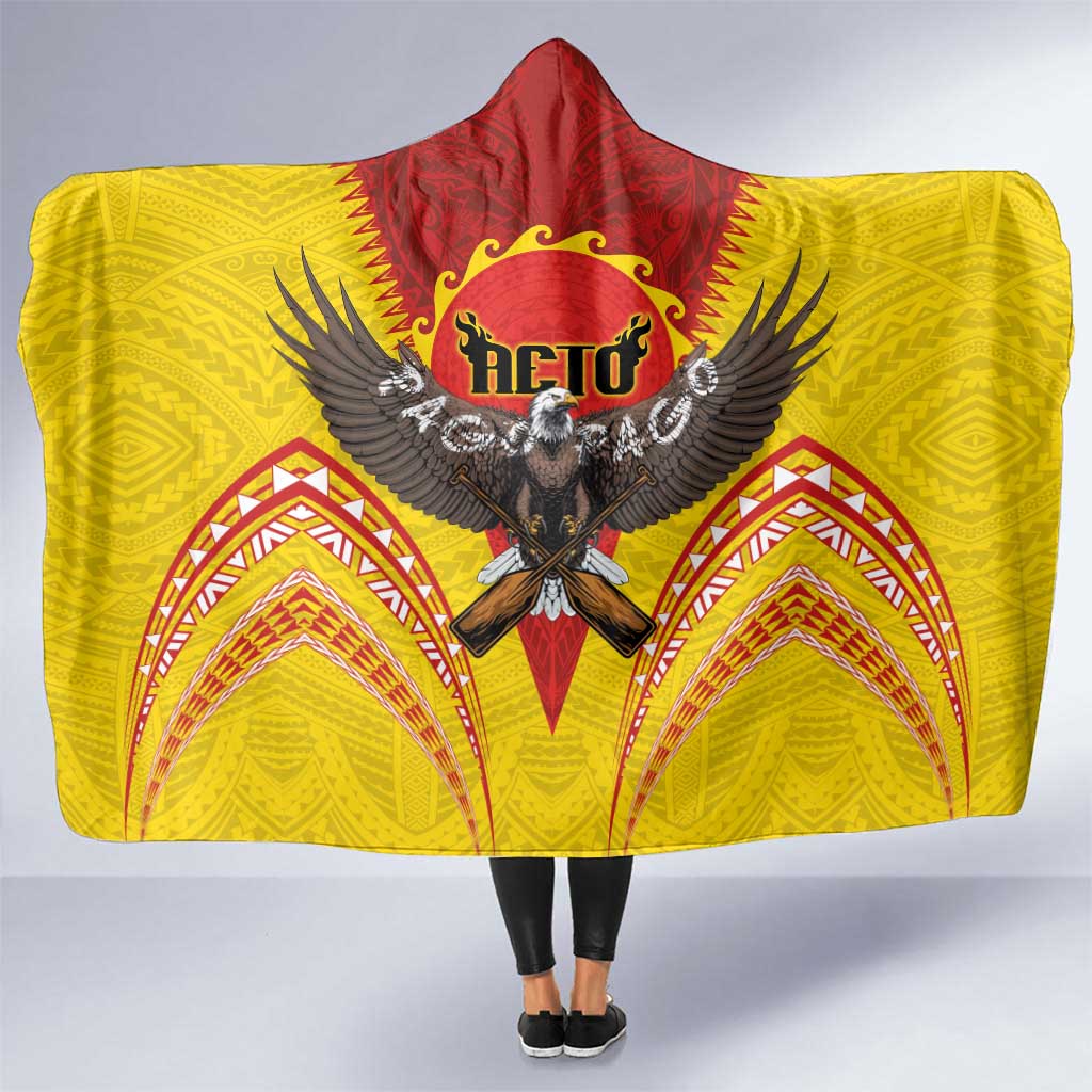 American Samoa Fautasi Race Hooded Blanket Pago Pago-Aeto Samoan Tattoo and Eagle LT03 One Size Yellow - Polynesian Pride