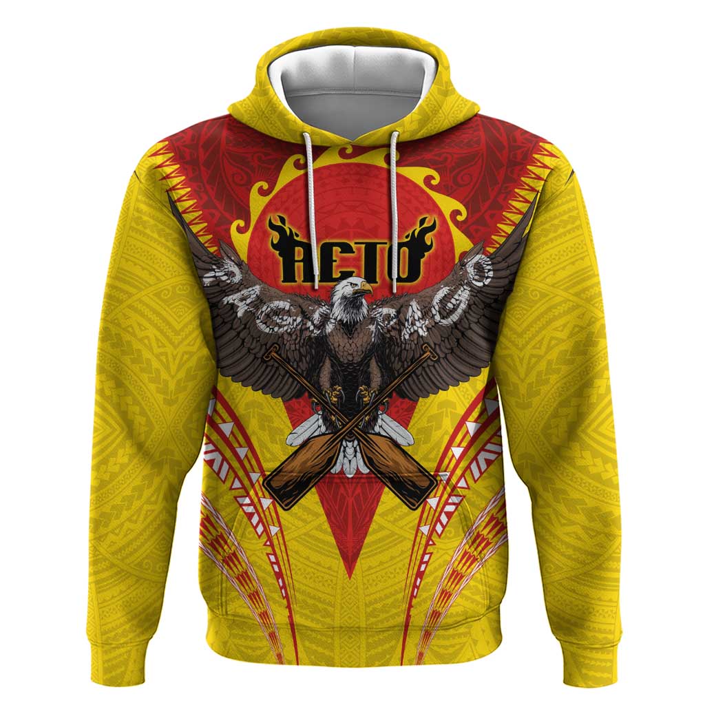 American Samoa Fautasi Race Hoodie Pago Pago-Aeto Samoan Tattoo and Eagle LT03 Pullover Hoodie Yellow - Polynesian Pride