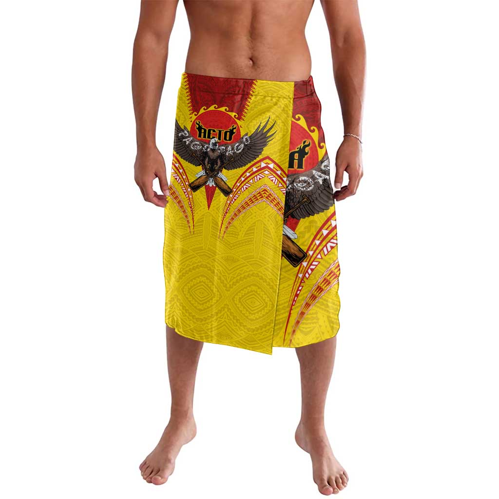 American Samoa Fautasi Race Lavalava Pago Pago-Aeto Samoan Tattoo and Eagle LT03 Yellow - Polynesian Pride