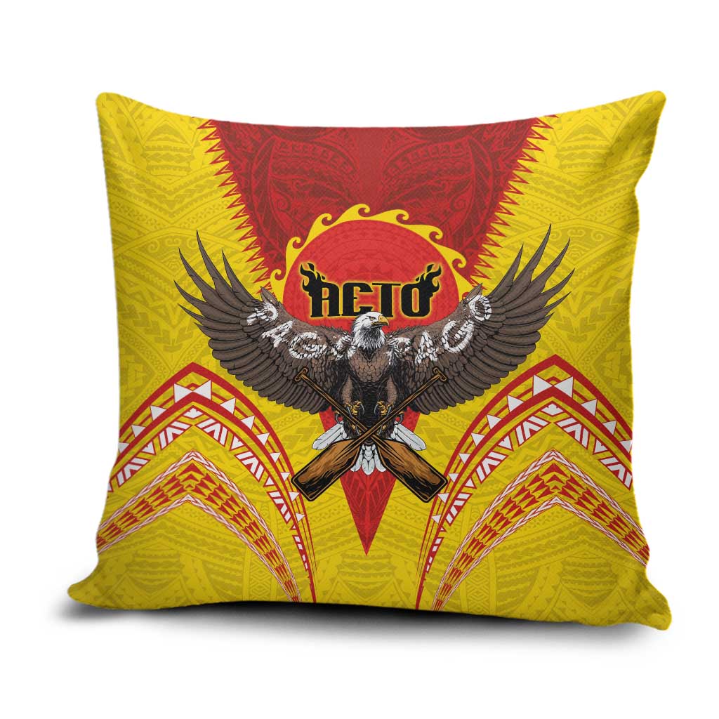 American Samoa Fautasi Race Pillow Cover Pago Pago-Aeto Samoan Tattoo and Eagle LT03 Yellow - Polynesian Pride