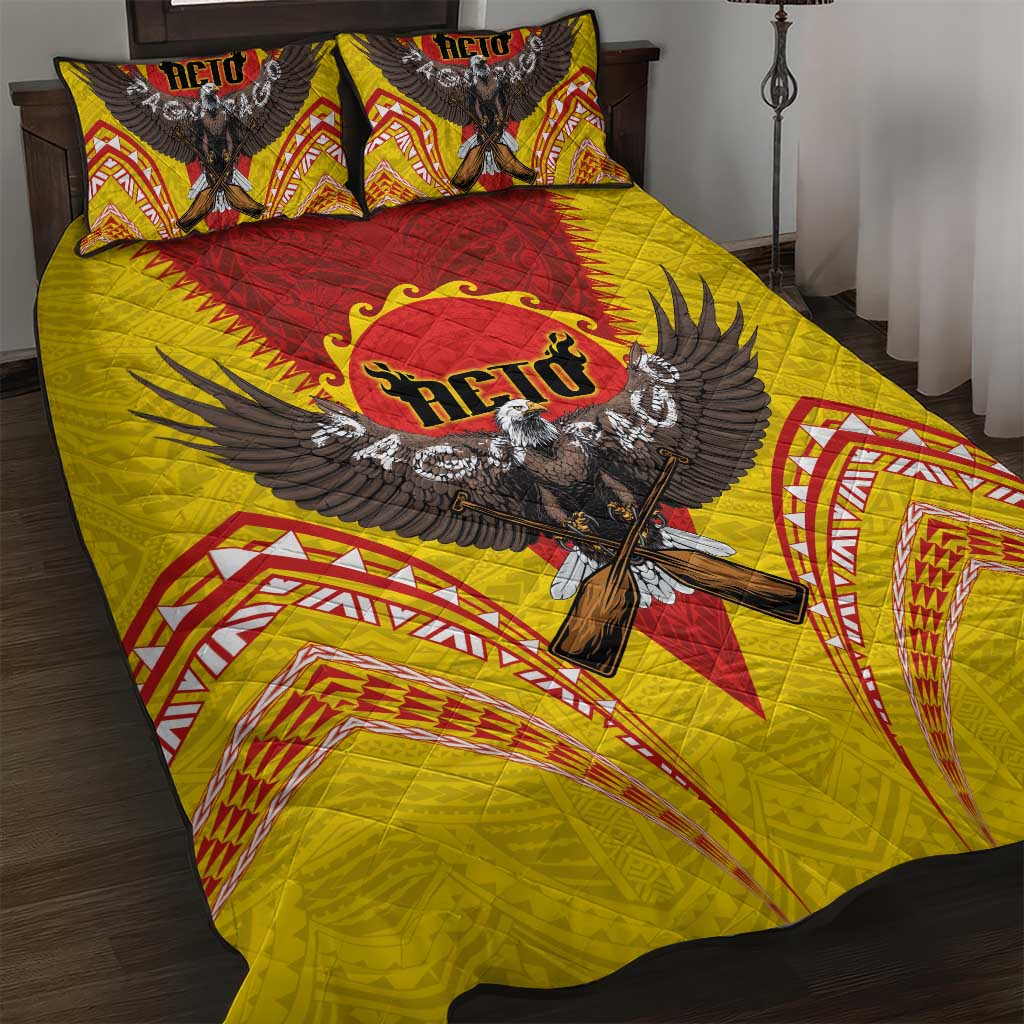 American Samoa Fautasi Race Quilt Bed Set Pago Pago-Aeto Samoan Tattoo and Eagle LT03 Yellow - Polynesian Pride