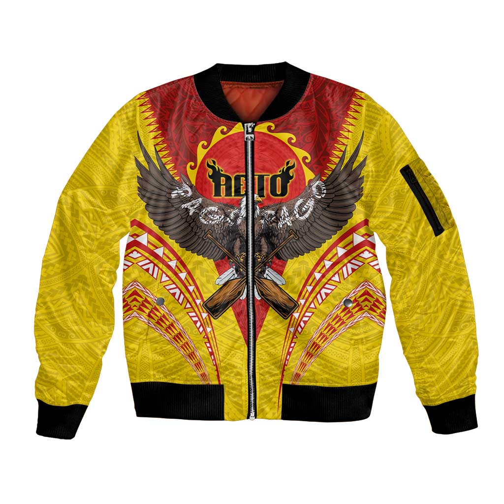 American Samoa Fautasi Race Sleeve Zip Bomber Jacket Pago Pago-Aeto Samoan Tattoo and Eagle LT03 Unisex Yellow - Polynesian Pride