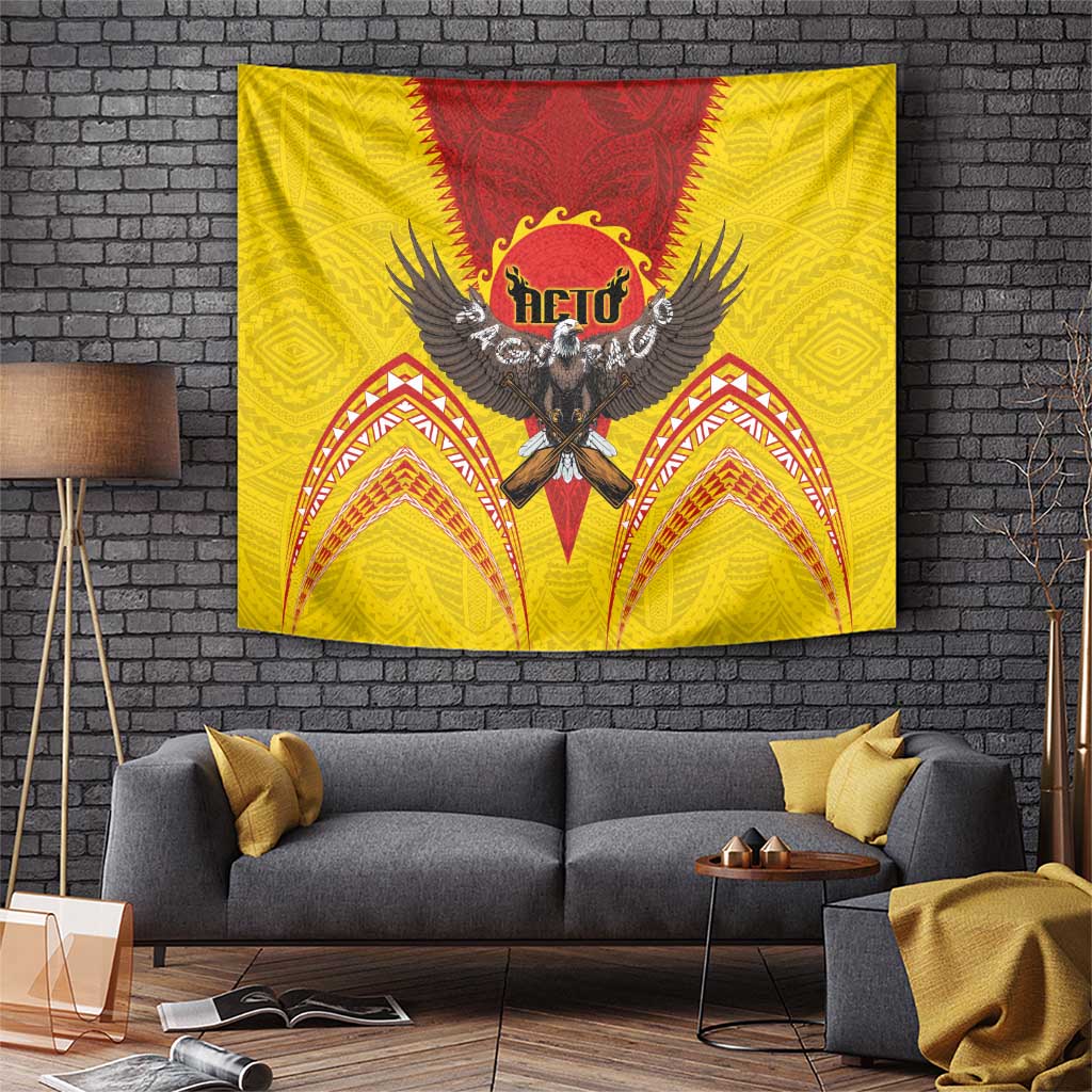 American Samoa Fautasi Race Tapestry Pago Pago-Aeto Samoan Tattoo and Eagle LT03 Yellow - Polynesian Pride