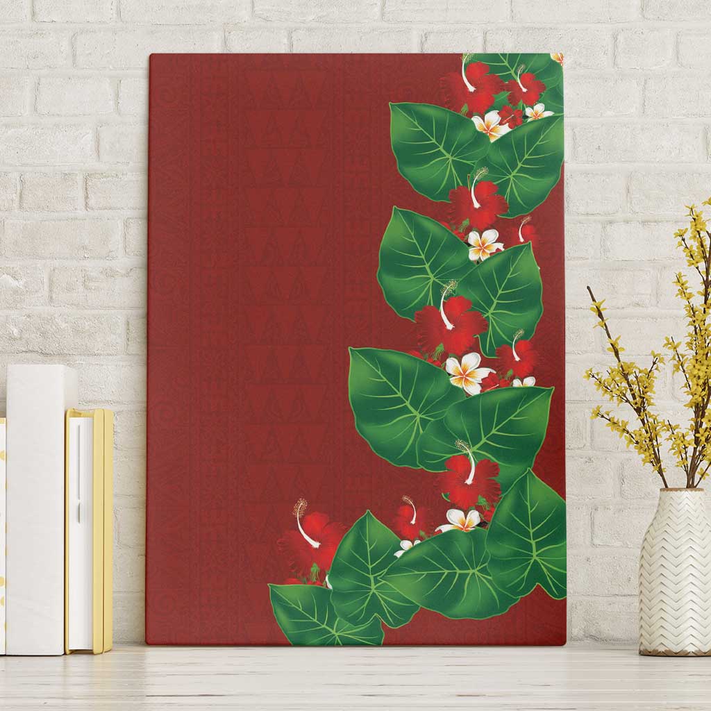 Hawaiian Taro Leaves-Hibiscus and Plumeria Canvas Wall Art Polynesian Art-Kakau Tattoo Red LT03 Without Frame Red - Polynesian Pride