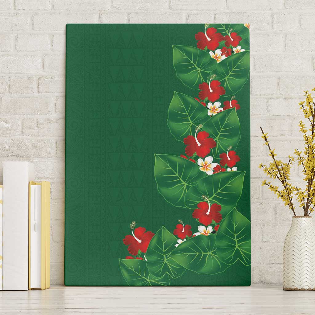 Hawaiian Taro Leaves-Hibiscus and Plumeria Canvas Wall Art Polynesian Art-Kakau Tattoo Green LT03 Without Frame Green - Polynesian Pride