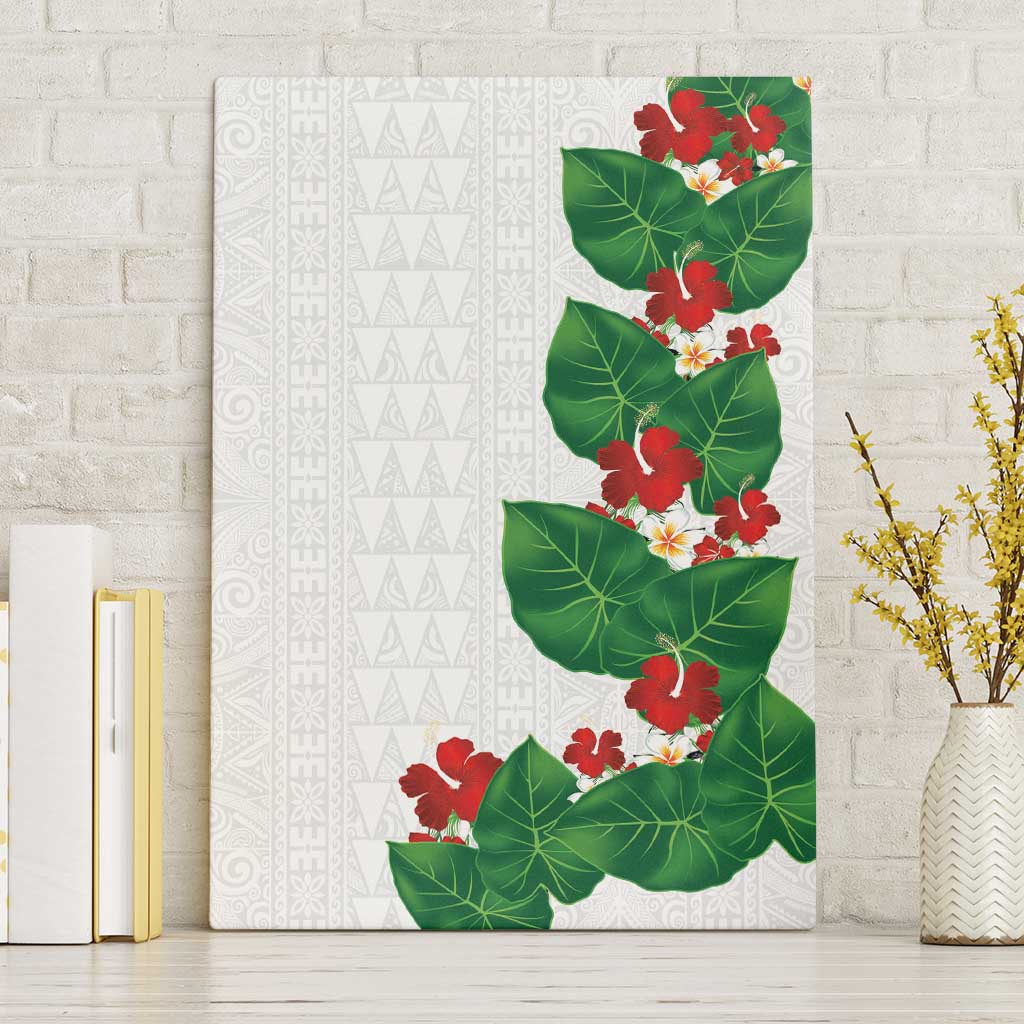 Hawaiian Taro Leaves-Hibiscus and Plumeria Canvas Wall Art Polynesian Art-Kakau Tattoo White LT03 Without Frame White - Polynesian Pride