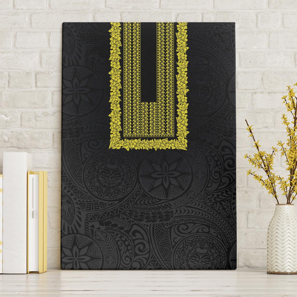 Philippines Polynesian Jasmine Pattern Canvas Wall Art With Barong Tagalog Black Style LT03 Without Frame Black - Polynesian Pride
