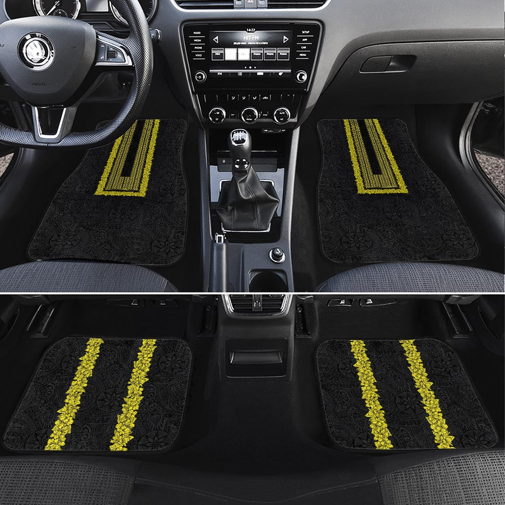 Philippines Polynesian Jasmine Pattern Car Mats With Barong Tagalog Black Style LT03 Set 4pcs Black - Polynesian Pride