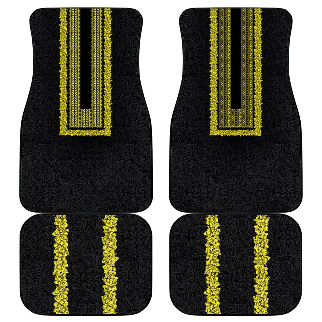 Philippines Polynesian Jasmine Pattern Car Mats With Barong Tagalog Black Style LT03 - Polynesian Pride