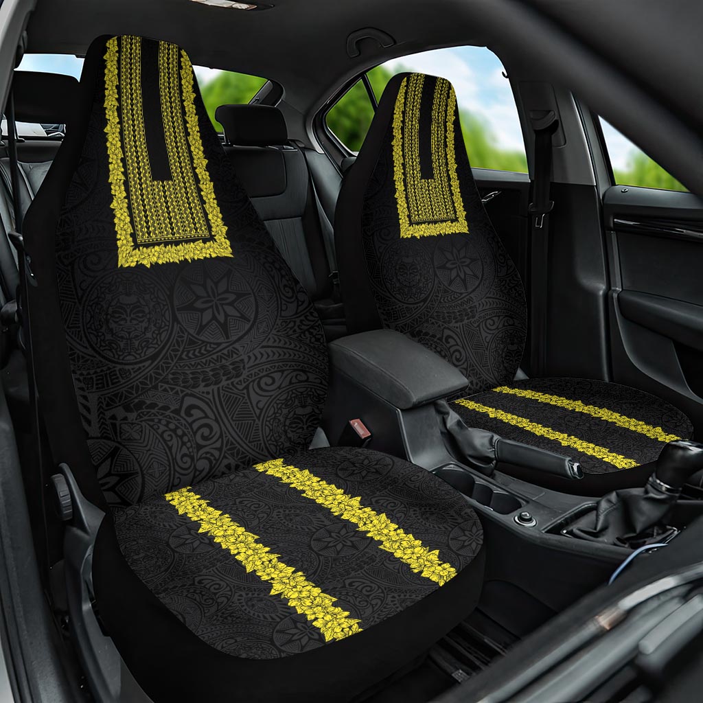 Philippines Polynesian Jasmine Pattern Car Seat Cover With Barong Tagalog Black Style LT03 One Size Black - Polynesian Pride