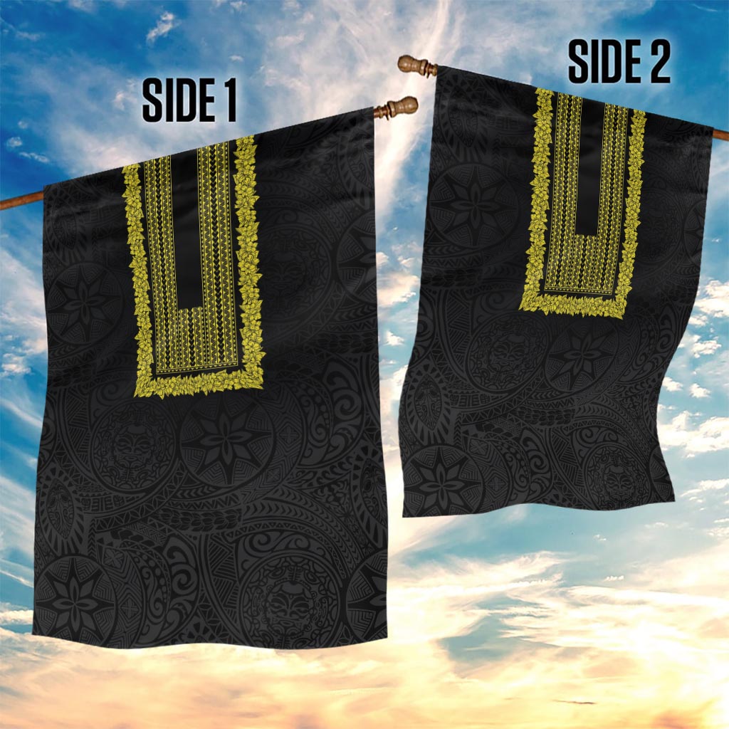 Philippines Polynesian Jasmine Pattern Garden Flag With Barong Tagalog Black Style LT03 - Polynesian Pride