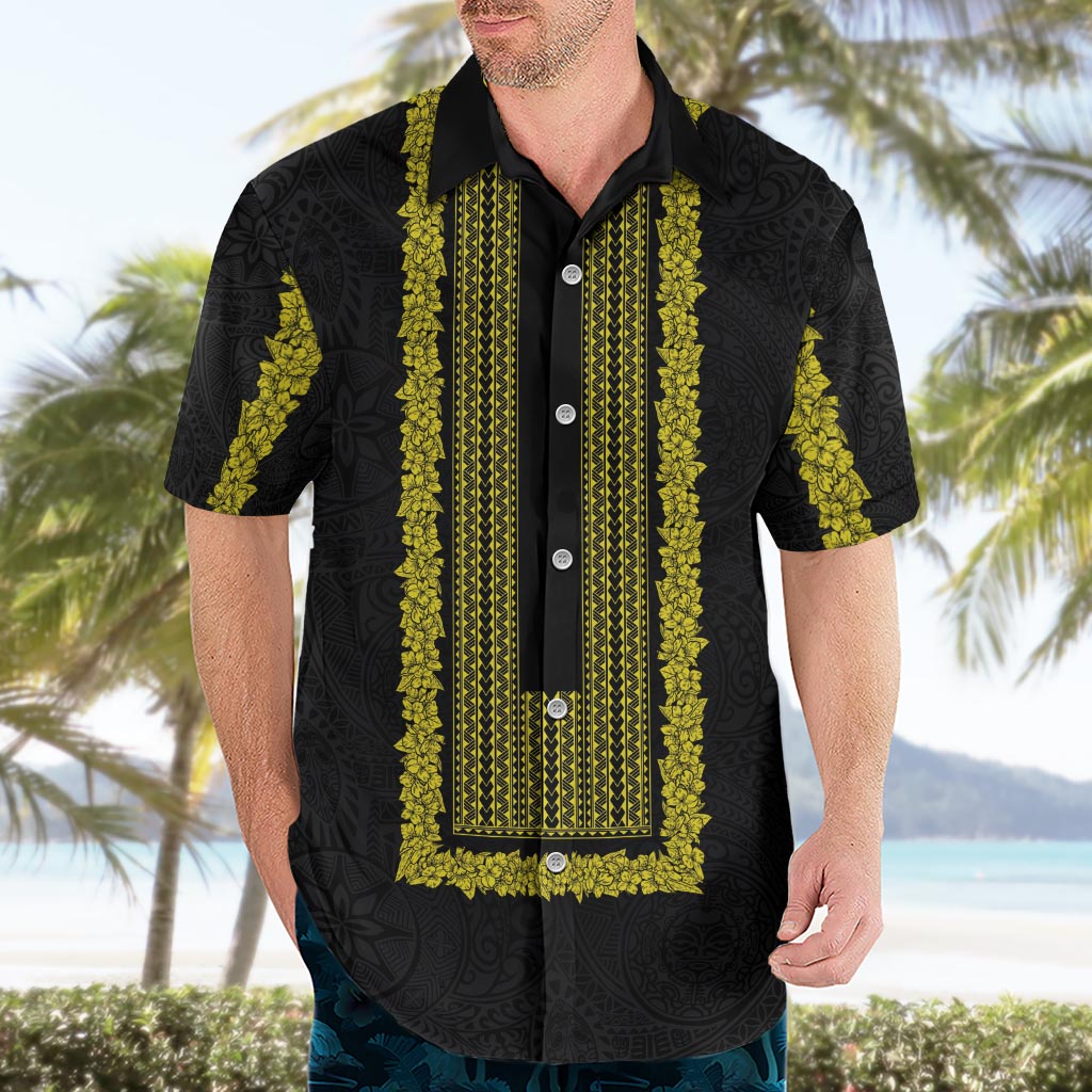 Philippines Polynesian Jasmine Pattern Hawaiian Shirt With Barong Tagalog Black Style LT03 - Polynesian Pride