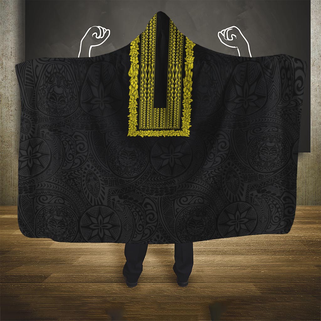 Philippines Polynesian Jasmine Pattern Hooded Blanket With Barong Tagalog Black Style LT03 One Size Black - Polynesian Pride