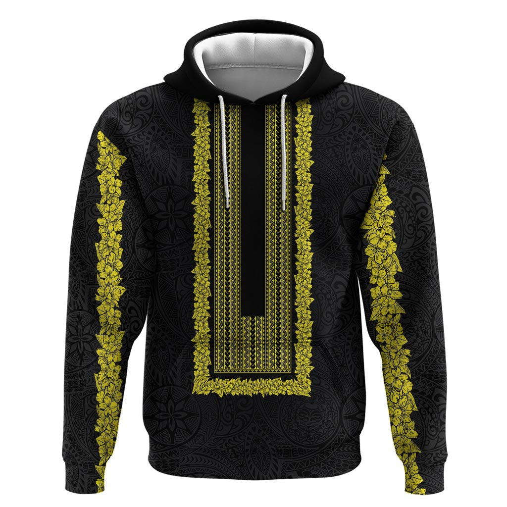 Philippines Polynesian Jasmine Pattern Hoodie With Barong Tagalog Black Style LT03 Pullover Hoodie Black - Polynesian Pride