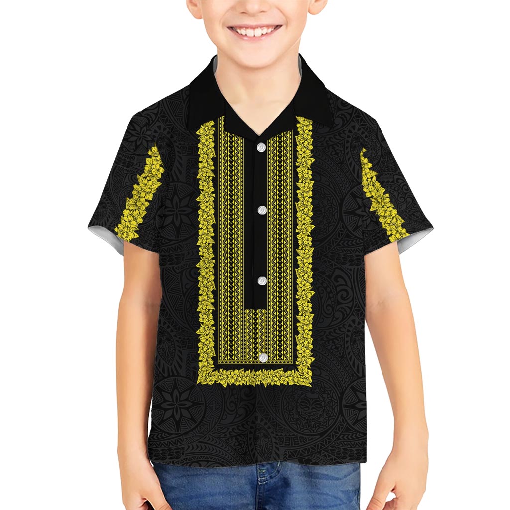 Philippines Polynesian Jasmine Pattern Kid Hawaiian Shirt With Barong Tagalog Black Style LT03 Kid Black - Polynesian Pride