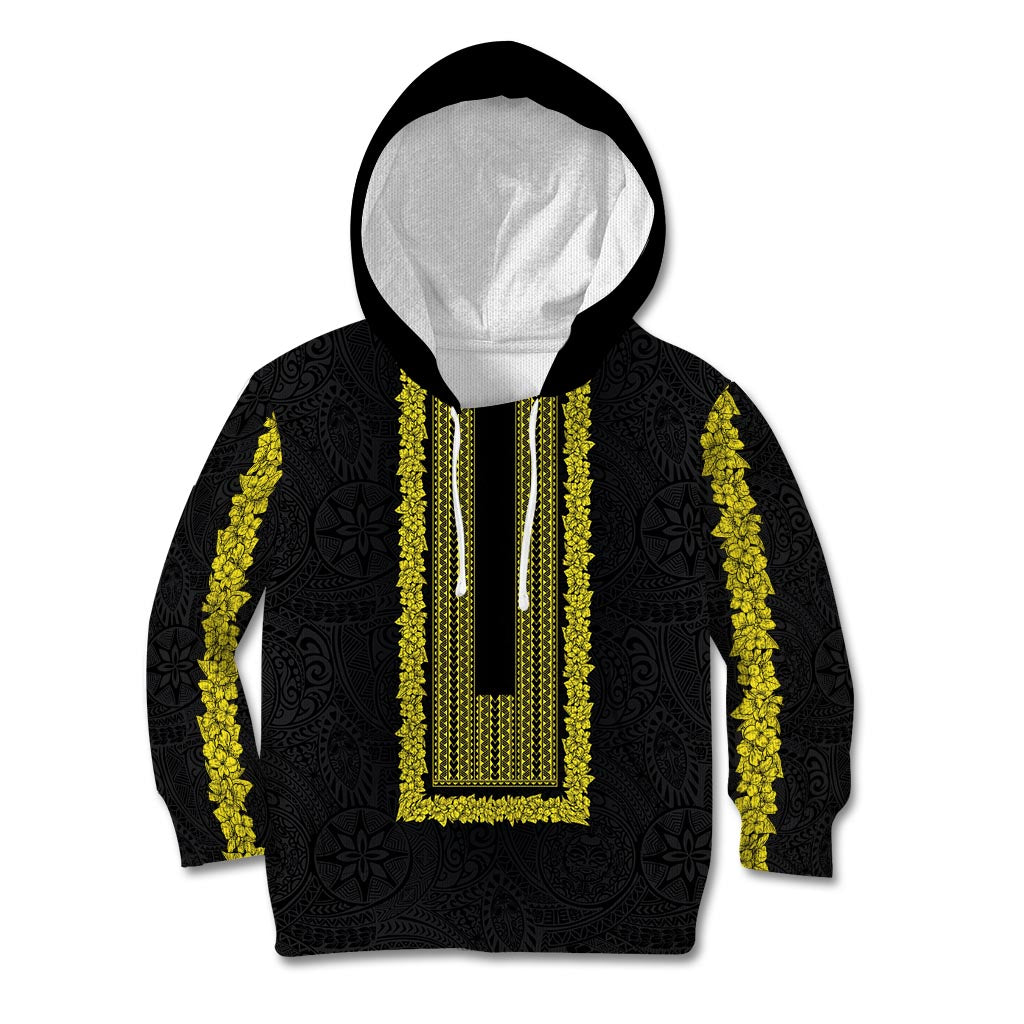 Philippines Polynesian Jasmine Pattern Kid Hoodie With Barong Tagalog Black Style LT03 Hoodie Black - Polynesian Pride