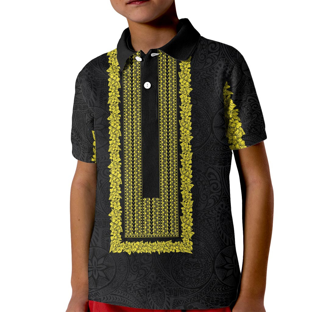 Philippines Polynesian Jasmine Pattern Kid Polo Shirt With Barong Tagalog Black Style LT03 Kid Black - Polynesian Pride