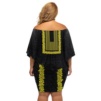 Philippines Polynesian Jasmine Pattern Off Shoulder Short Dress With Barong Tagalog Black Style LT03 - Polynesian Pride