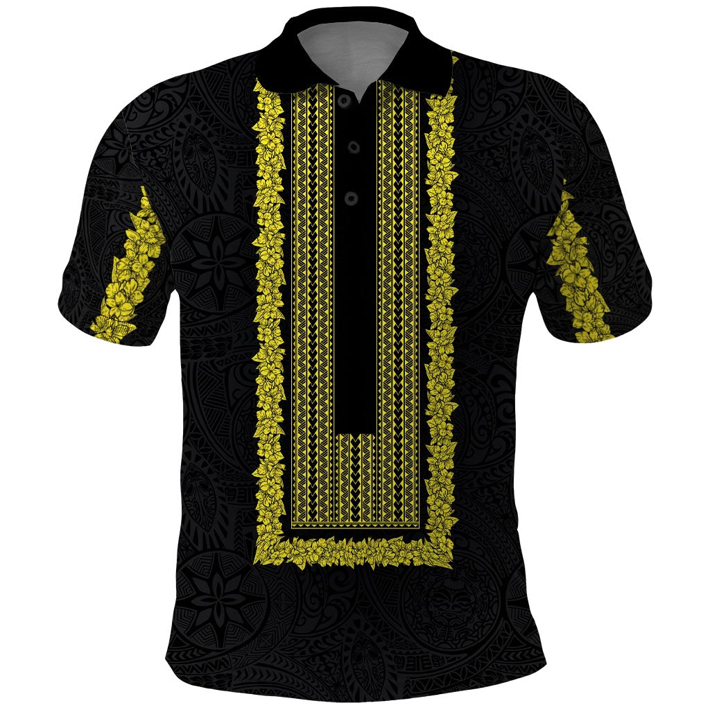 Philippines Polynesian Jasmine Pattern Polo Shirt With Barong Tagalog Black Style LT03 Black - Polynesian Pride
