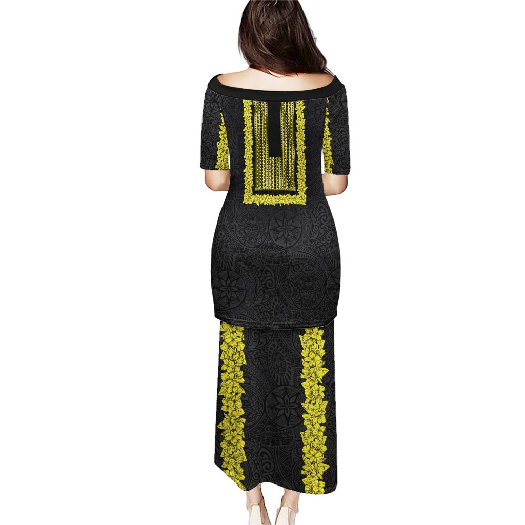 Philippines Polynesian Jasmine Pattern Puletasi With Barong Tagalog Black Style LT03 - Polynesian Pride