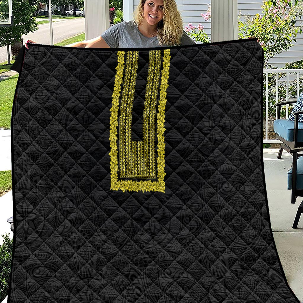 Philippines Polynesian Jasmine Pattern Quilt With Barong Tagalog Black Style LT03 Black - Polynesian Pride