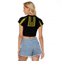 Philippines Polynesian Jasmine Pattern Raglan Cropped T Shirt With Barong Tagalog Black Style LT03 - Polynesian Pride