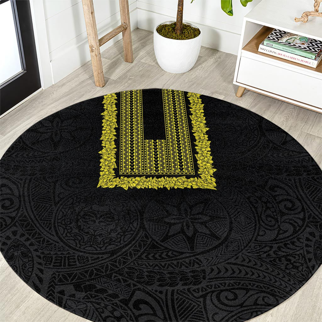 Philippines Polynesian Jasmine Pattern Round Carpet With Barong Tagalog Black Style LT03 Black - Polynesian Pride