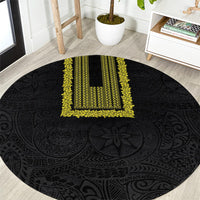 Philippines Polynesian Jasmine Pattern Round Carpet With Barong Tagalog Black Style LT03 Black - Polynesian Pride