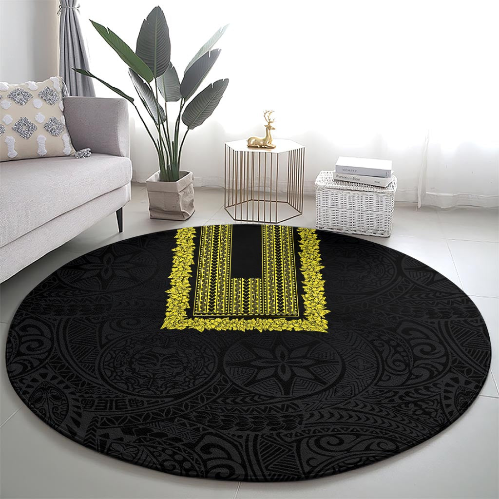 Philippines Polynesian Jasmine Pattern Round Carpet With Barong Tagalog Black Style LT03 - Polynesian Pride