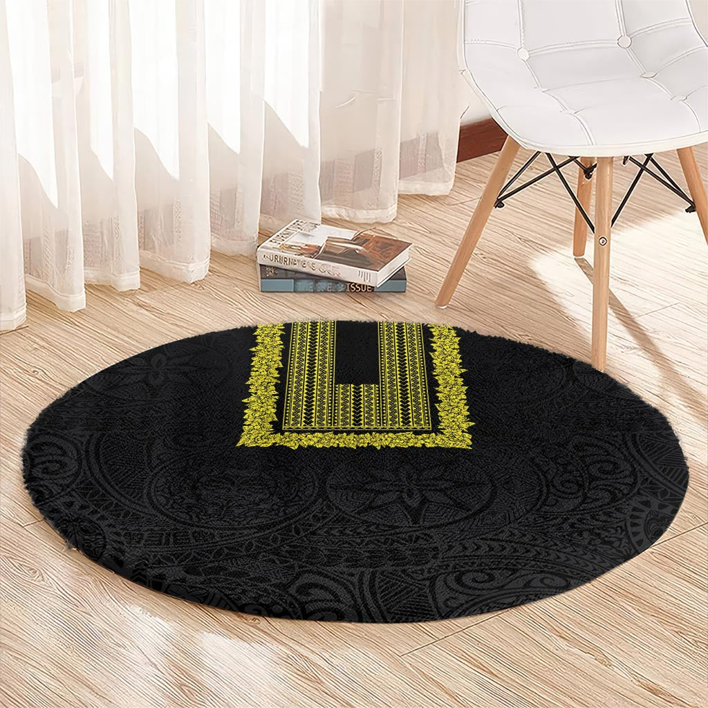 Philippines Polynesian Jasmine Pattern Round Carpet With Barong Tagalog Black Style LT03 - Polynesian Pride
