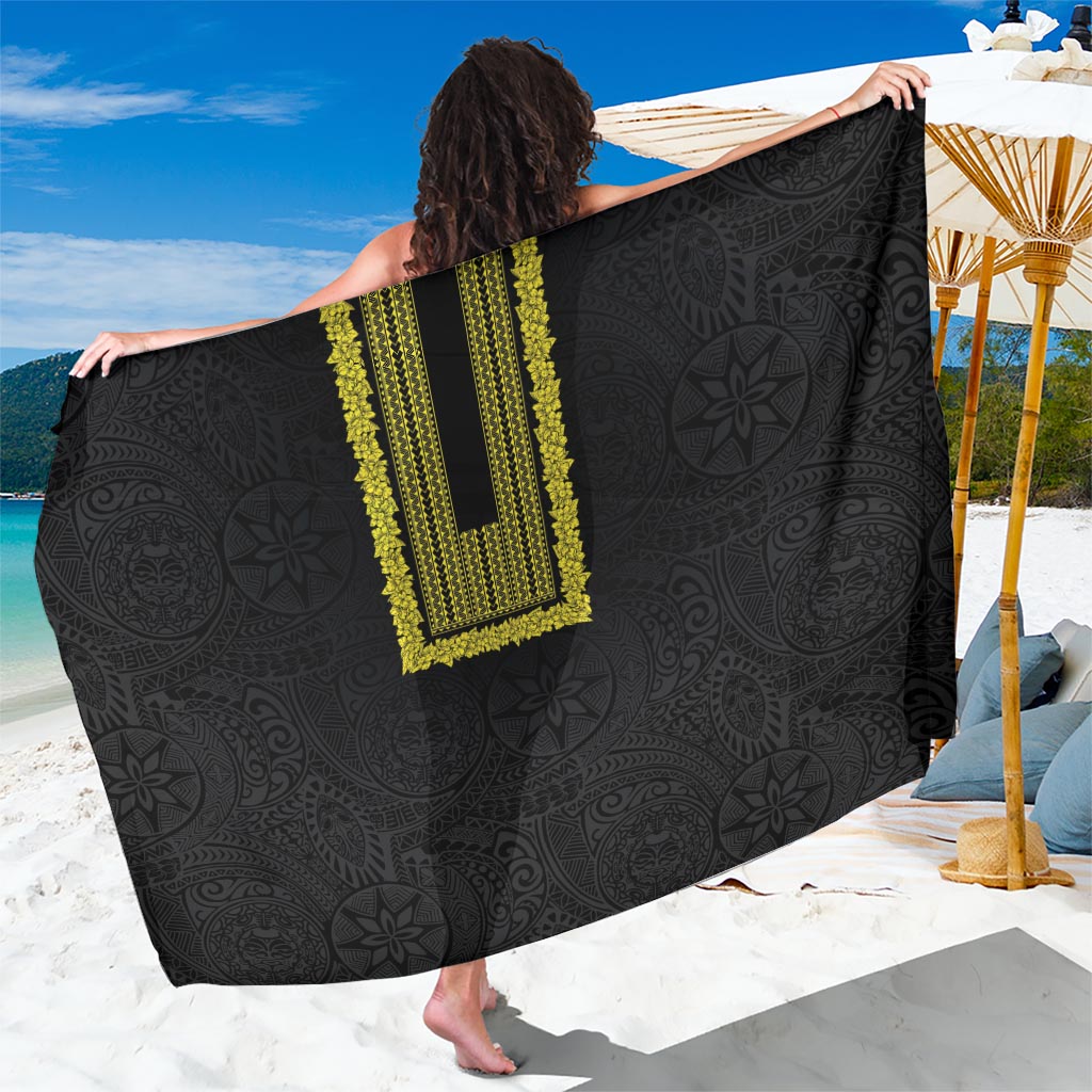 Philippines Polynesian Jasmine Pattern Sarong With Barong Tagalog Black Style LT03 One Size 44 x 66 inches Black - Polynesian Pride