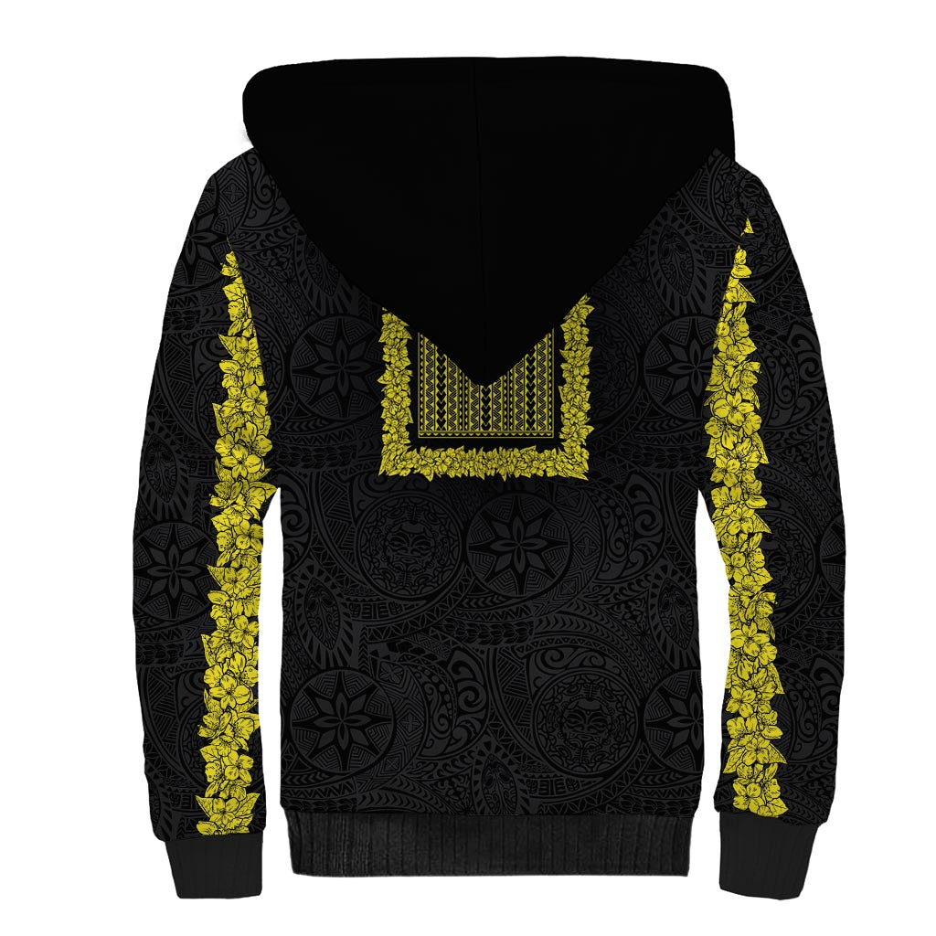 Philippines Polynesian Jasmine Pattern Sherpa Hoodie With Barong Tagalog Black Style LT03 - Polynesian Pride