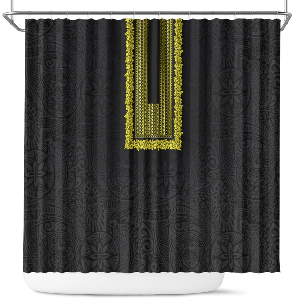 Philippines Polynesian Jasmine Pattern Shower Curtain With Barong Tagalog Black Style LT03 Black - Polynesian Pride