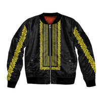Philippines Polynesian Jasmine Pattern Sleeve Zip Bomber Jacket With Barong Tagalog Black Style LT03 Unisex Black - Polynesian Pride
