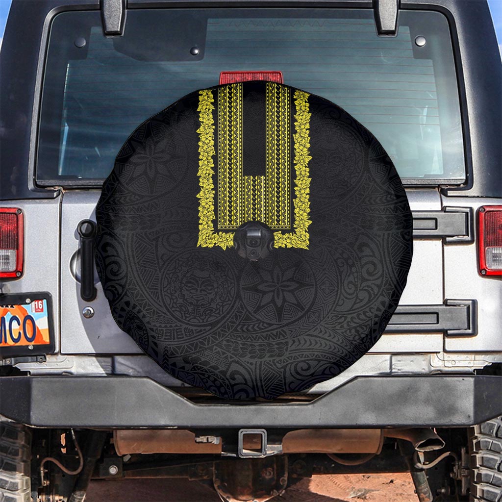 Philippines Polynesian Jasmine Pattern Spare Tire Cover With Barong Tagalog Black Style