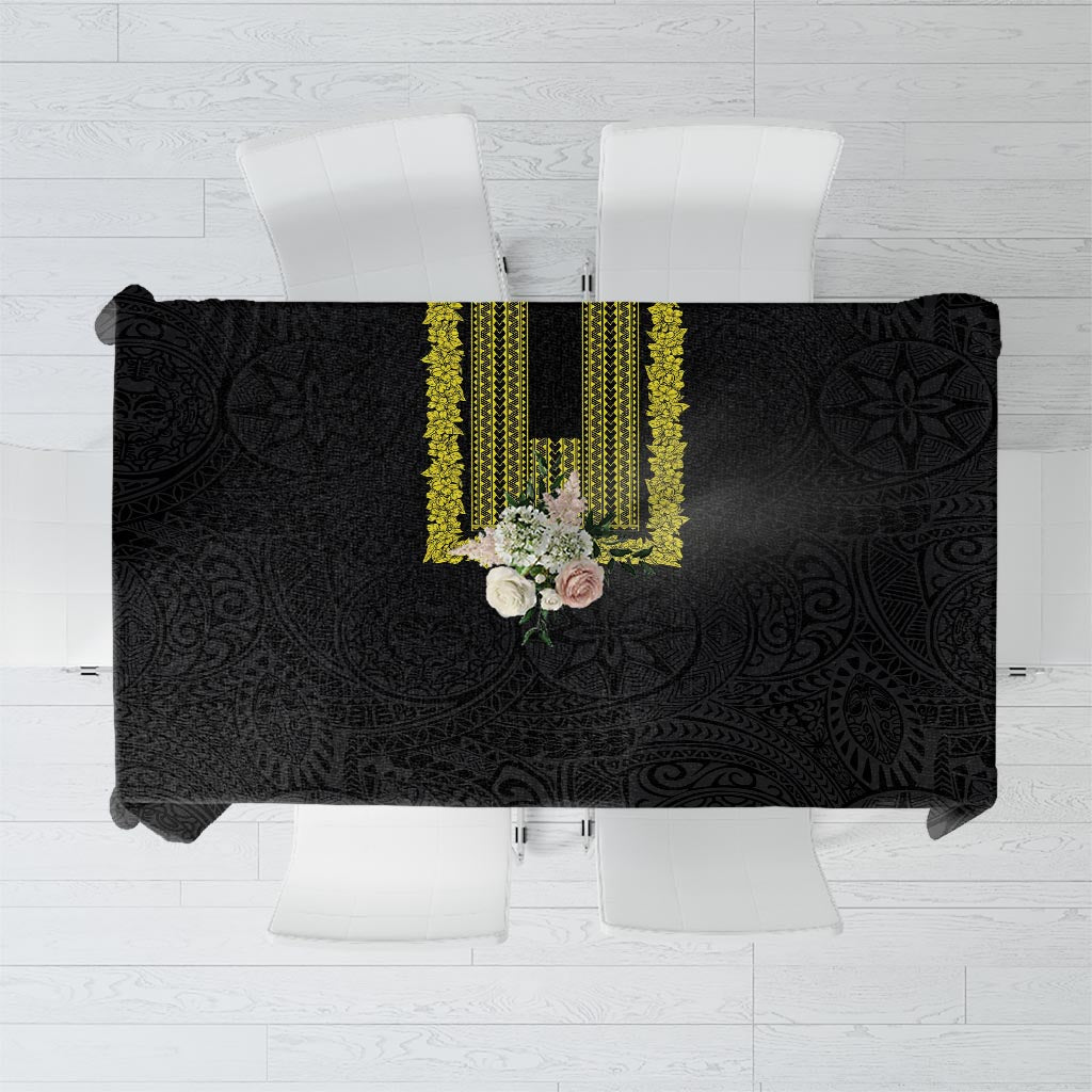 Philippines Polynesian Jasmine Pattern Tablecloth With Barong Tagalog Black Style LT03 Black - Polynesian Pride