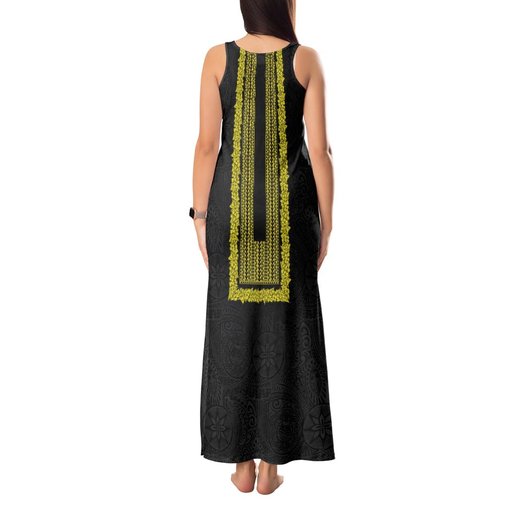 Philippines Polynesian Jasmine Pattern Tank Maxi Dress With Barong Tagalog Black Style LT03 - Polynesian Pride