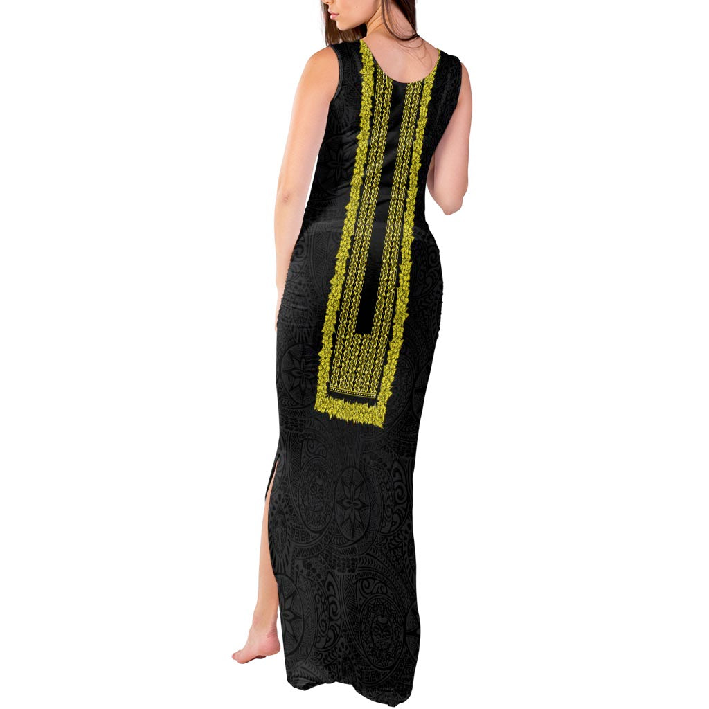 Philippines Polynesian Jasmine Pattern Tank Maxi Dress With Barong Tagalog Black Style LT03 - Polynesian Pride